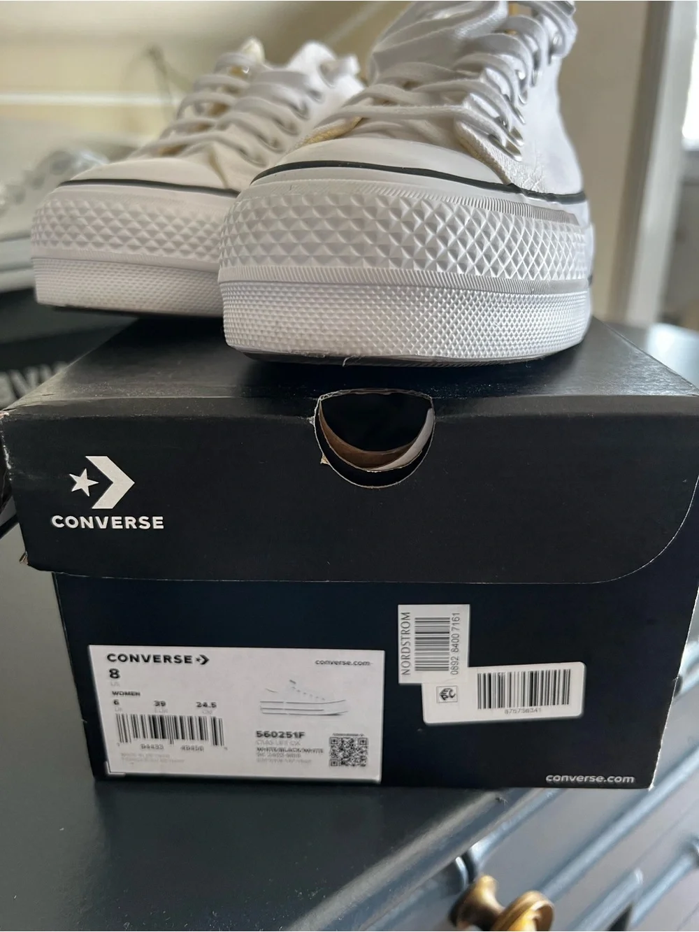 Converse White Low-Top Platform Canvas Sneakers with Black Trim - Picture 2 of 12